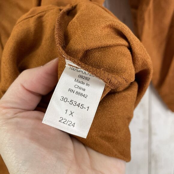 Woman Within Shirt 1X Faux Suede Button Up Shirt Long Sleeve Collared Ru… - Picture 3 of 8
